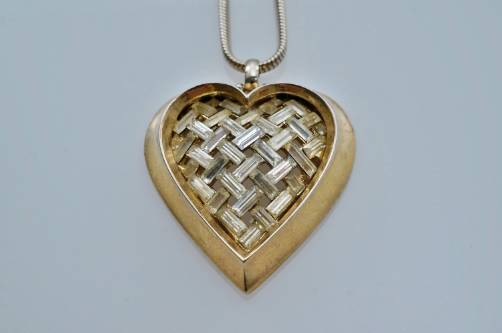 Trifari heart necklace by Alfred Philippe, large in gold gilt, 1951, American